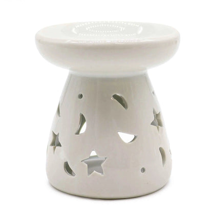 Lrg Classic White Oil Burner - Moon & Star Design for Relaxation - Everyday Bargainz