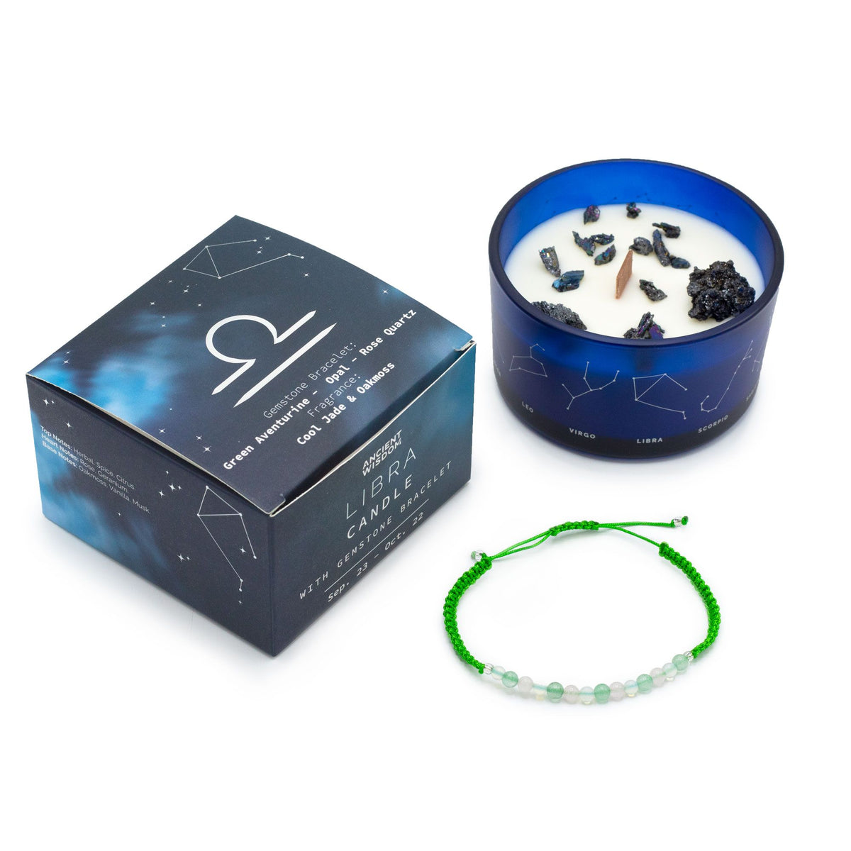 Zodiac Crystal Candle with Gemstone Bracelet - Balance Your Libra Energy