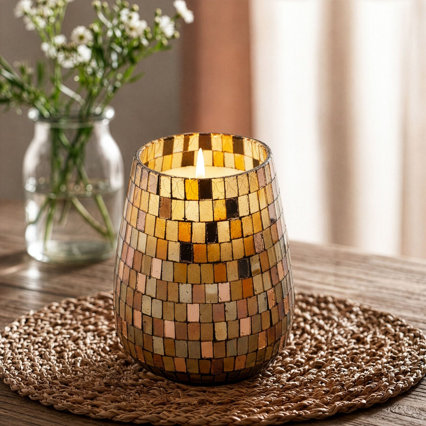 AW Dropship UK Tall Glass Jar Candles - Amber Mosaic - Glass Jar Candles