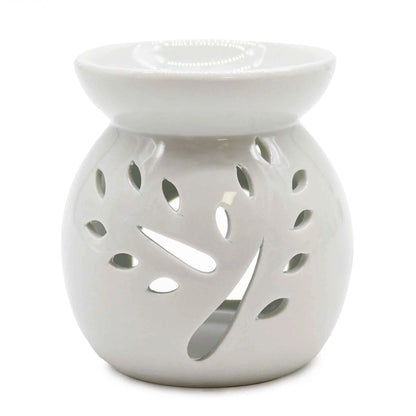 Lrg Classic White Oil Burner - Tree Cut-out Design for Aromatic Relaxation - Everyday Bargainz