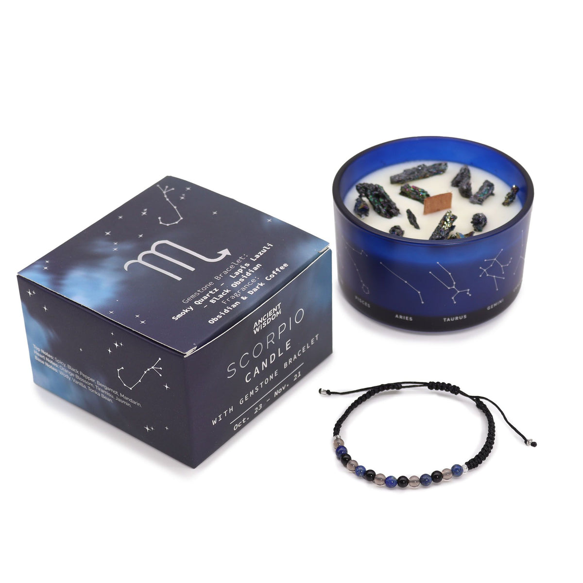 Transform with the Scorpio Zodiac Crystal Candle and Gemstone Bracelet