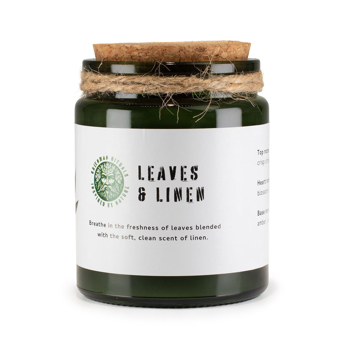 Greenman Woodwick Soy Candle - Leaves & Linen for a Cozy Atmosphere