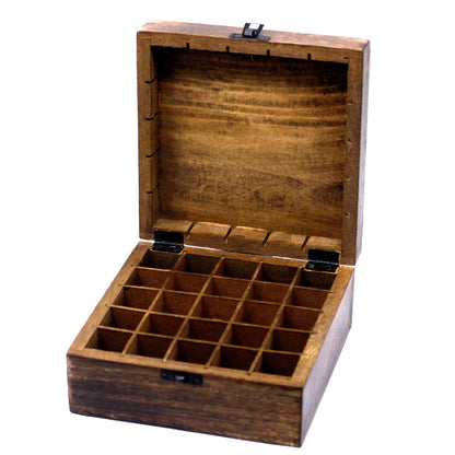 Mango Wood Aromatherapy Box - Floral Design for 25 Essential Oil Bottles