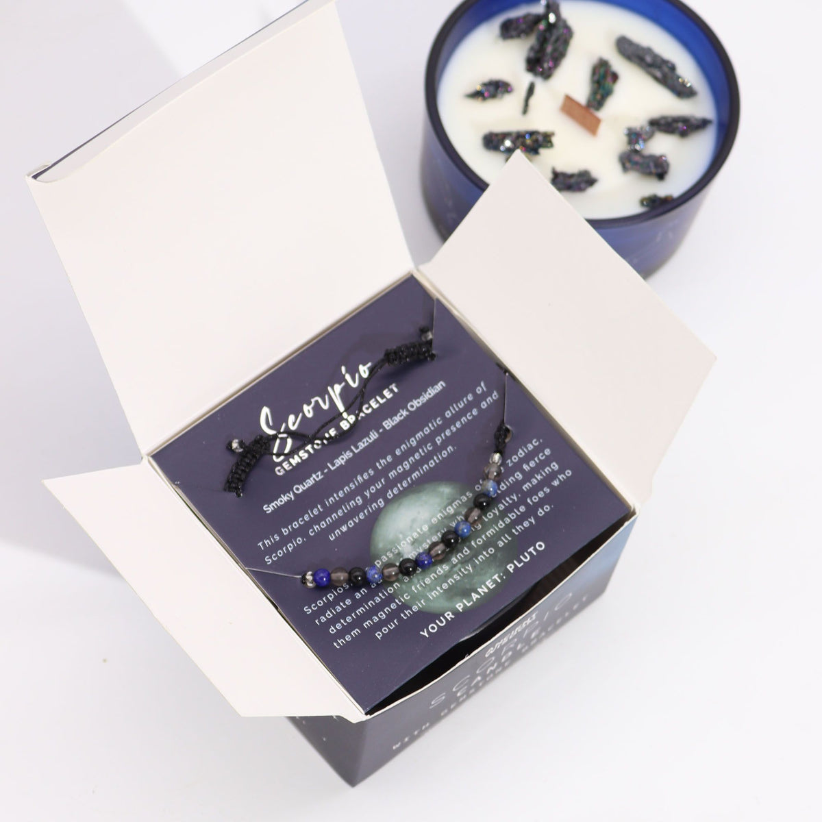 Transform with the Scorpio Zodiac Crystal Candle and Gemstone Bracelet