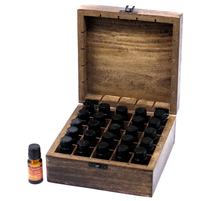 Mango Wood Aromatherapy Box - Floral Design for 25 Essential Oil Bottles