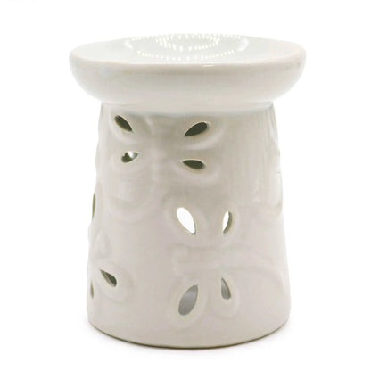 Classic White Oil Burner - Dragonfly Design for Aromatherapy - Everyday Bargainz
