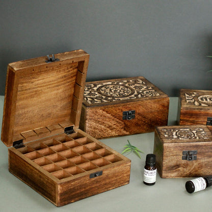 Mango Wood Aromatherapy Box - Stylish Storage for Your Essential Oils Holds 24+1