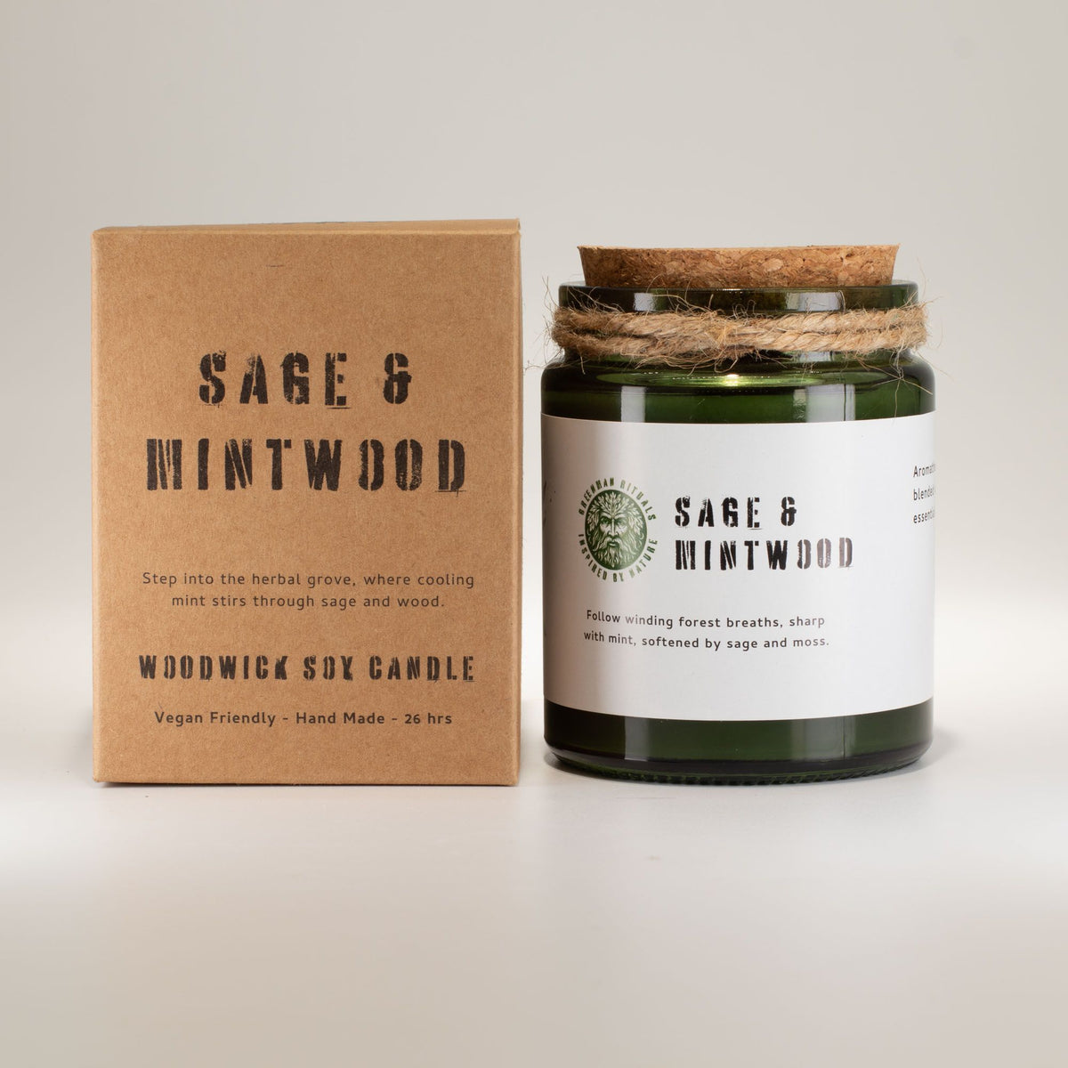 Sage & Mintwood Candle - Grounding Greenman Woodwick Soy Candle