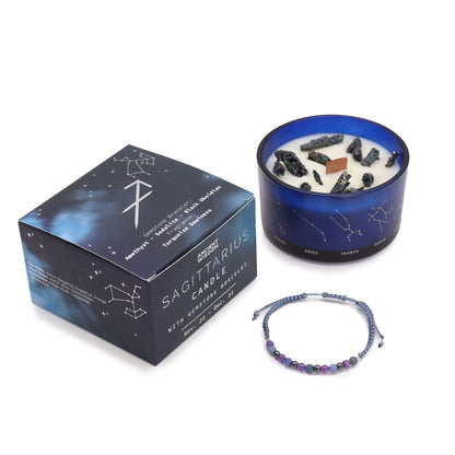 Illuminate Your Spirit with the Sagittarius Zodiac Crystal Candle & Gemstone Bracelet