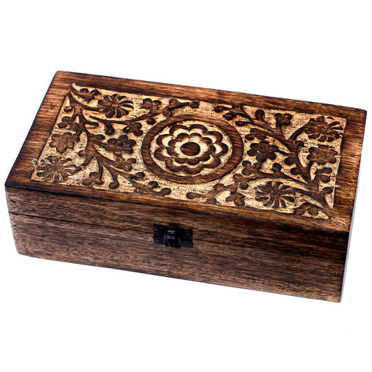 Mango Wood Aromatherapy Box - Elegant Floral Design for Essential Oils Hold 32