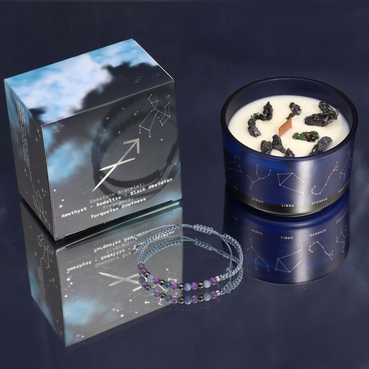 Illuminate Your Spirit with the Sagittarius Zodiac Crystal Candle & Gemstone Bracelet