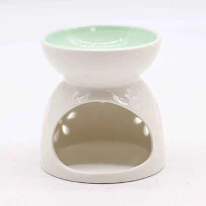 Classic White Oil Burner - Floral Design with Teal Well - Everyday Bargainz
