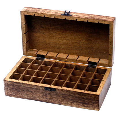 Mango Wood Aromatherapy Box - Elegant Floral Design for Essential Oils Hold 32