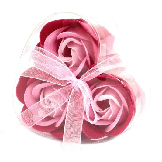 AW Dropship UK Set of 3 Soap Flower Heart Box - Pink Roses - Luxury Soap Flowers