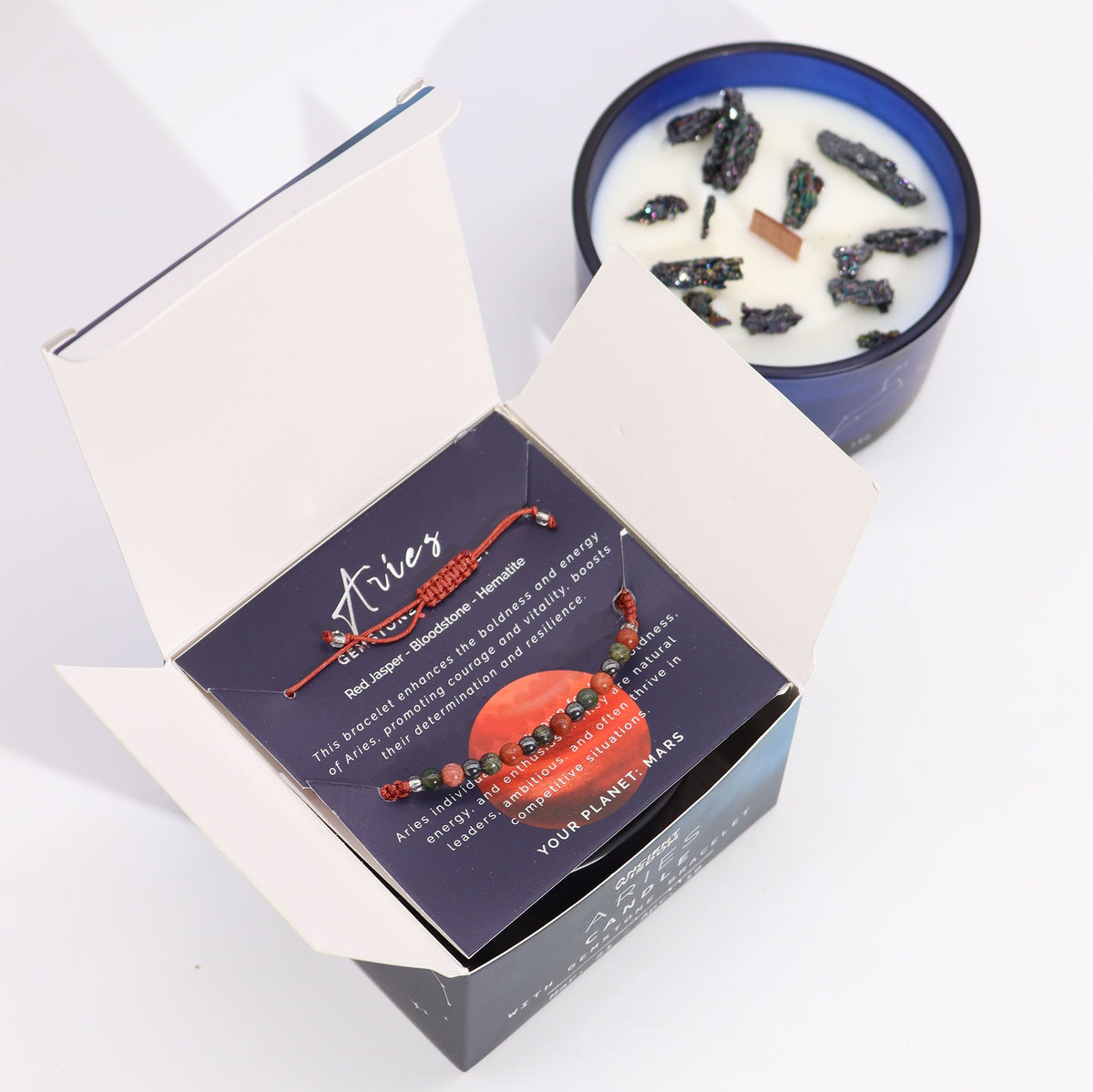 Illuminate Your Spirit with the Zodiac Crystal Candle and Gemstone Bracelet – Aries
