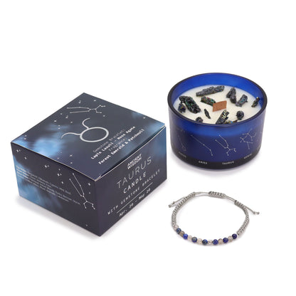 Zodiac Crystal Candle with Gemstone Bracelet - Taurus: Embrace Grounded Energy