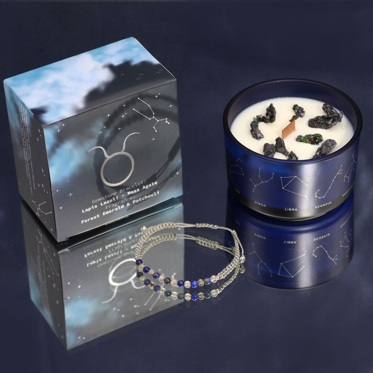 Zodiac Crystal Candle with Gemstone Bracelet - Taurus: Embrace Grounded Energy