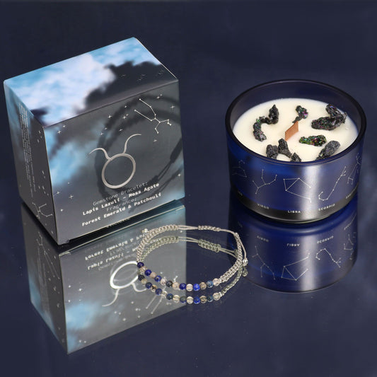 Zodiac Crystal Candle with Gemstone Bracelet - Taurus: Embrace Grounded Energy
