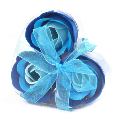 AW Dropship UK Set of 3 Soap Flower Heart Box - Blue Wedding Roses - Luxury Soap Flowers