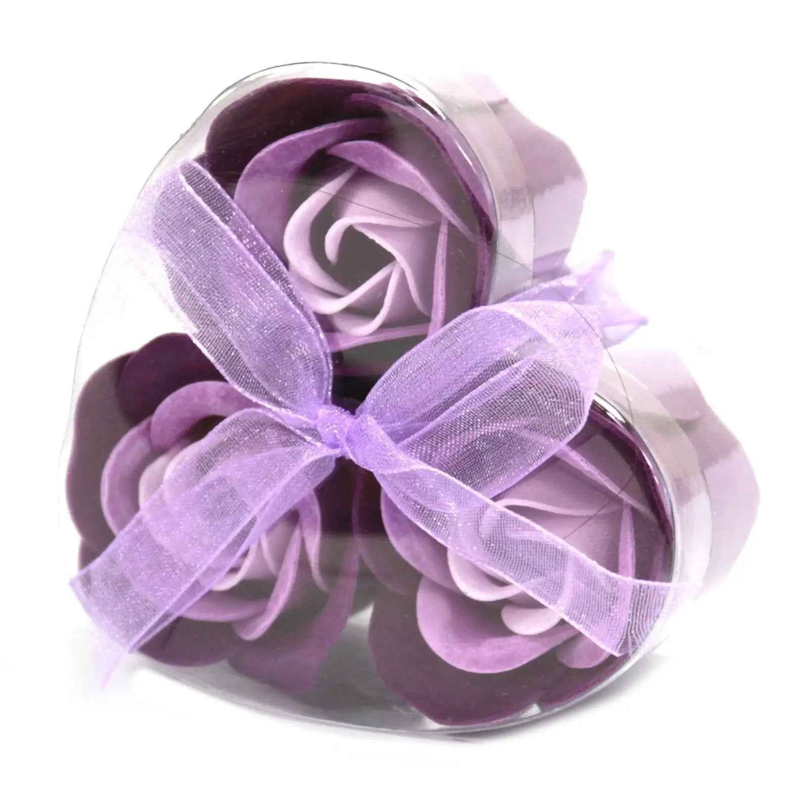 AW Dropship UK Set of 3 Soap Flower Heart Box - Lavender Roses - Luxury Soap Flowers
