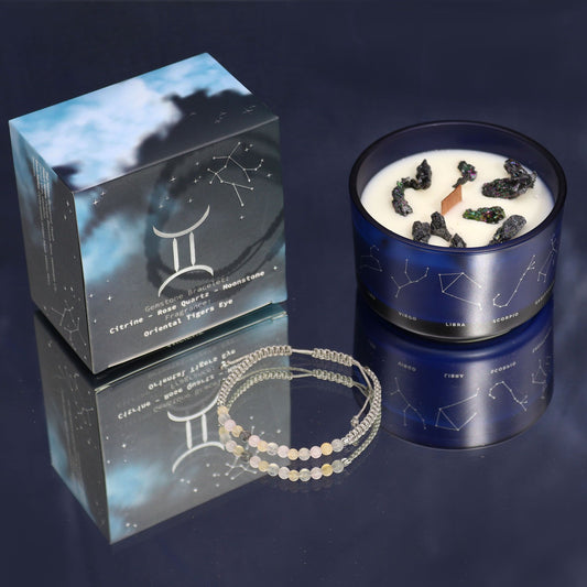 Elevate Your Spirit with the Zodiac Crystal Candle & Gemstone Bracelet - Gemini