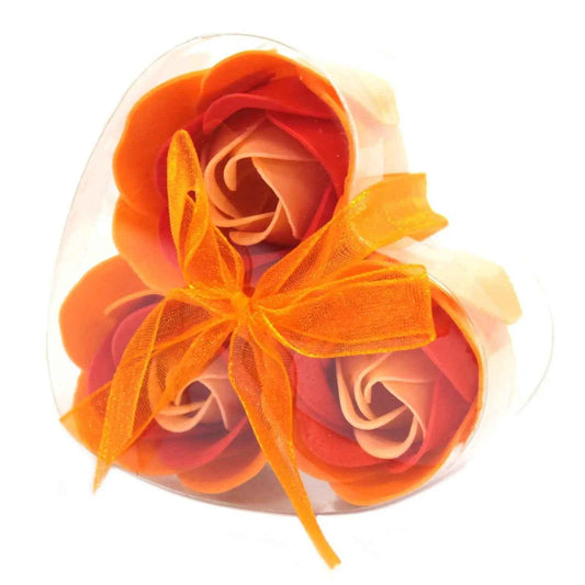 AW Dropship UK Set of 3 Soap Flower Heart Box - Peach Roses - Luxury Soap Flowers