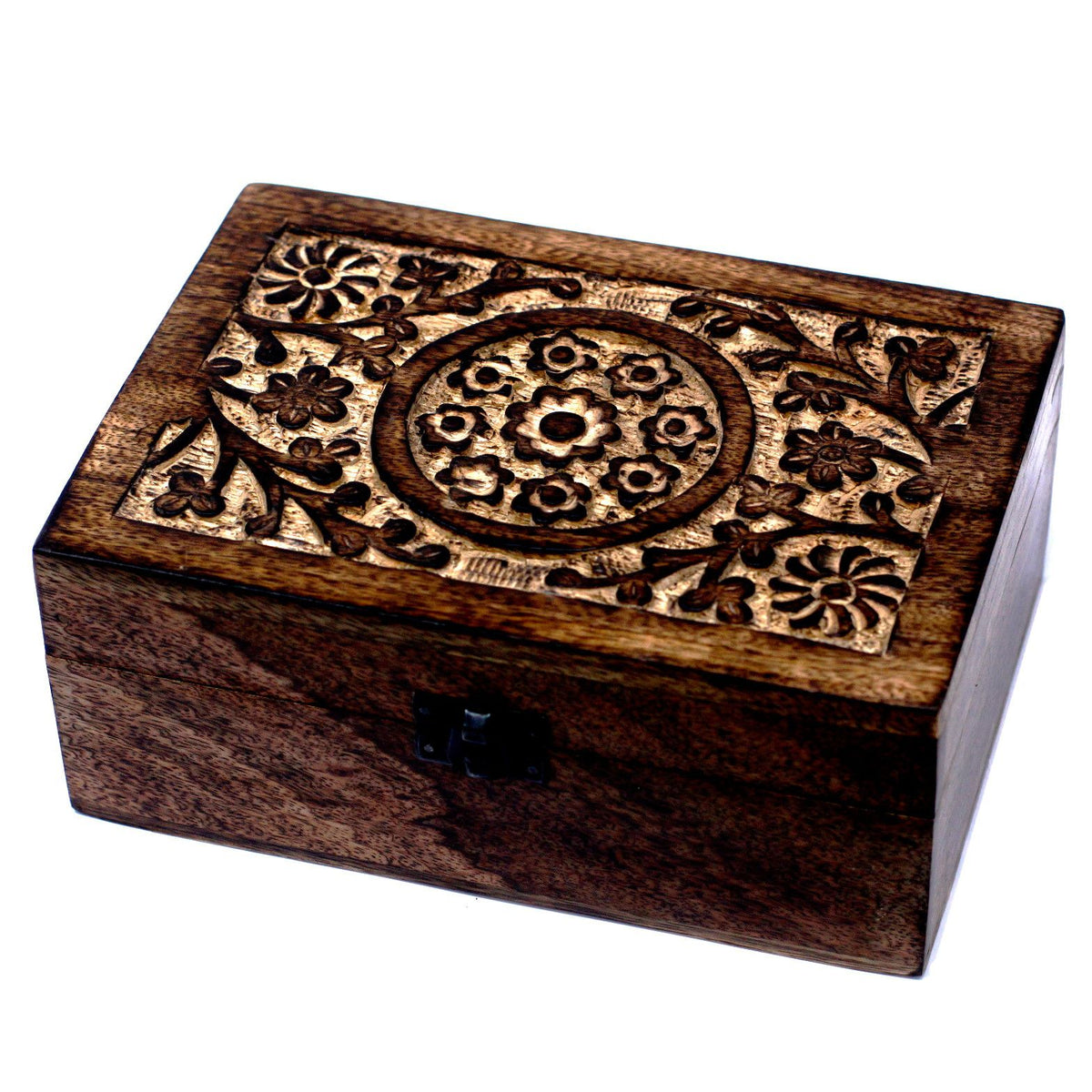Mango Wood Aromatherapy Box - Elegant Floral Design for 24 Essential Oils
