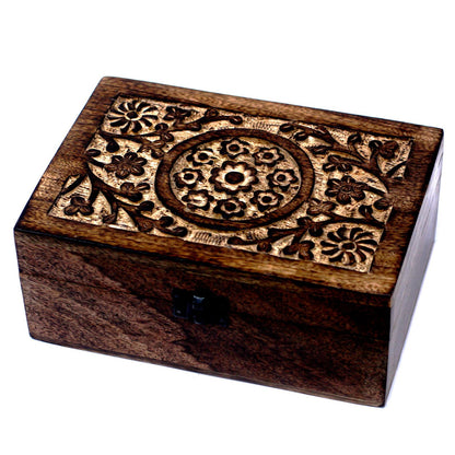 Mango Wood Aromatherapy Box - Elegant Floral Design for 24 Essential Oils