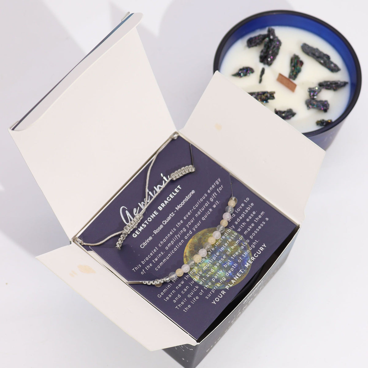 Elevate Your Spirit with the Zodiac Crystal Candle & Gemstone Bracelet - Gemini