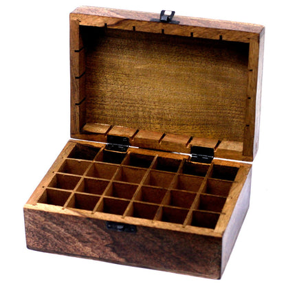 Mango Wood Aromatherapy Box – Elegant Storage for Essential Oils Holds 24