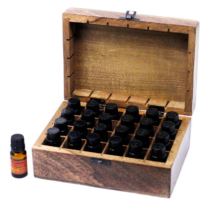 Mango Wood Aromatherapy Box - Elegant Floral Design for 24 Essential Oils