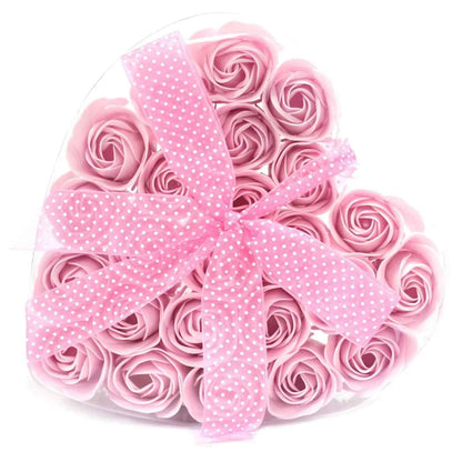 AW Dropship UK Set of 24 Soap Flower Heart Box - Pink Roses - Luxury Soap Flowers