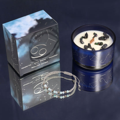 Zodiac Crystal Candle with Gemstone Bracelet - Embrace Your Cancer Energy
