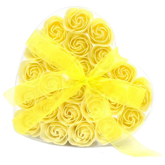AW Dropship UK Set of 24 Soap Flower Heart Box - Yellow Roses - Luxury Soap Flowers