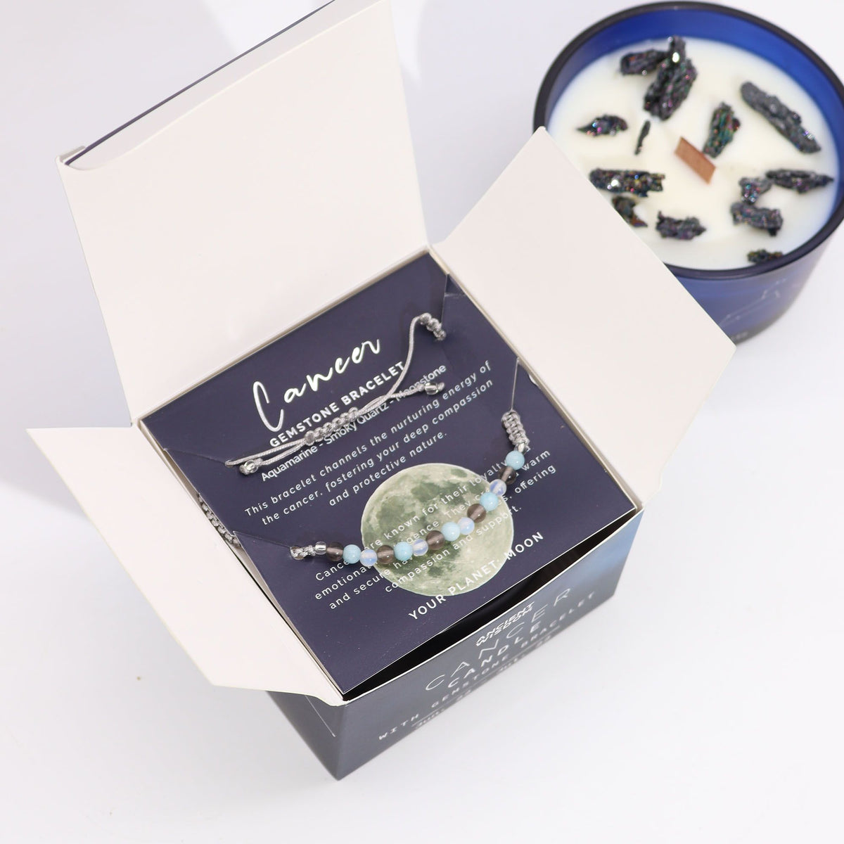 Zodiac Crystal Candle with Gemstone Bracelet - Embrace Your Cancer Energy