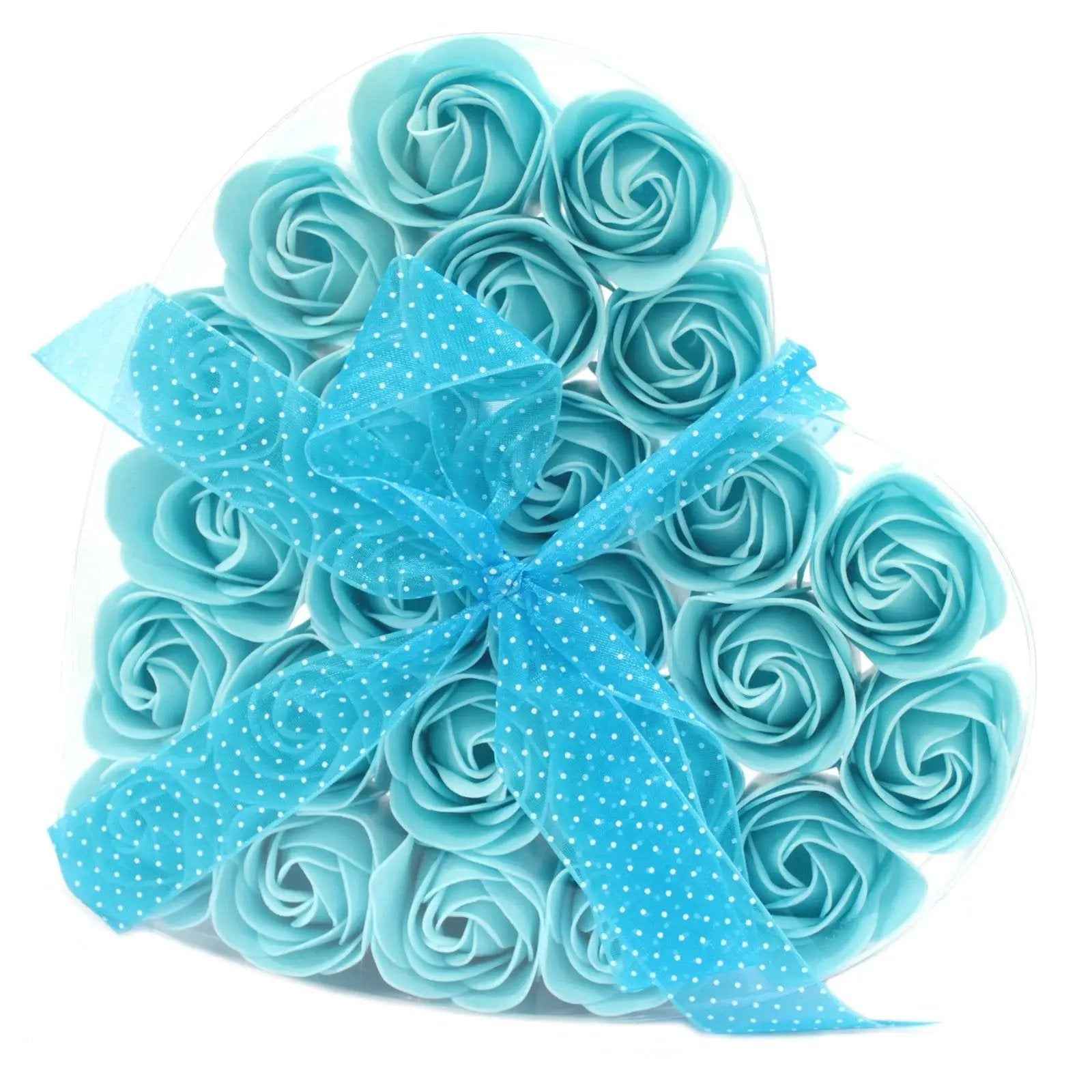 AW Dropship UK Set of 24 Soap Flower Heart Box - Blue Roses - Luxury Soap Flowers