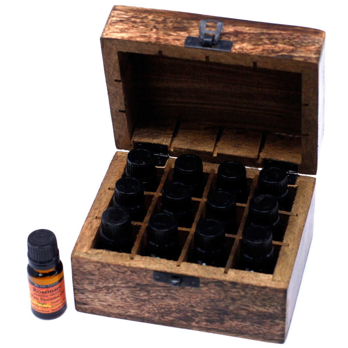 Mango Wood Aromatherapy Box - Stylish Storage for 12 Essential Oils