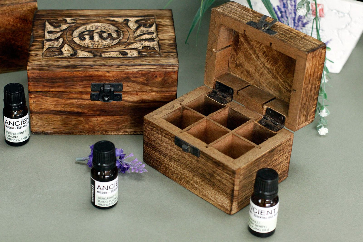 Mango Wood Aromatherapy Box - Stylish Storage for 12 Essential Oils