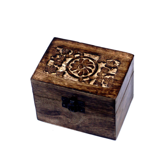 Mango Wood Aromatherapy Box - Stylish Floral Design for Essential Oils Storage Holds 6