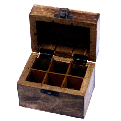Mango Wood Aromatherapy Box - Stylish Floral Design for Essential Oils Storage Holds 6