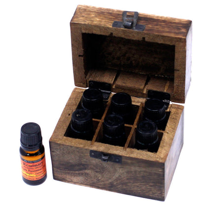 Mango Wood Aromatherapy Box - Stylish Floral Design for Essential Oils Storage Holds 6