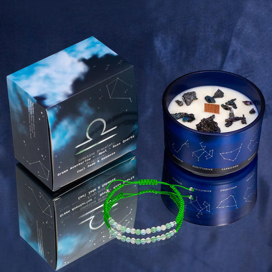 Zodiac Crystal Candle with Gemstone Bracelet - Balance Your Libra Energy