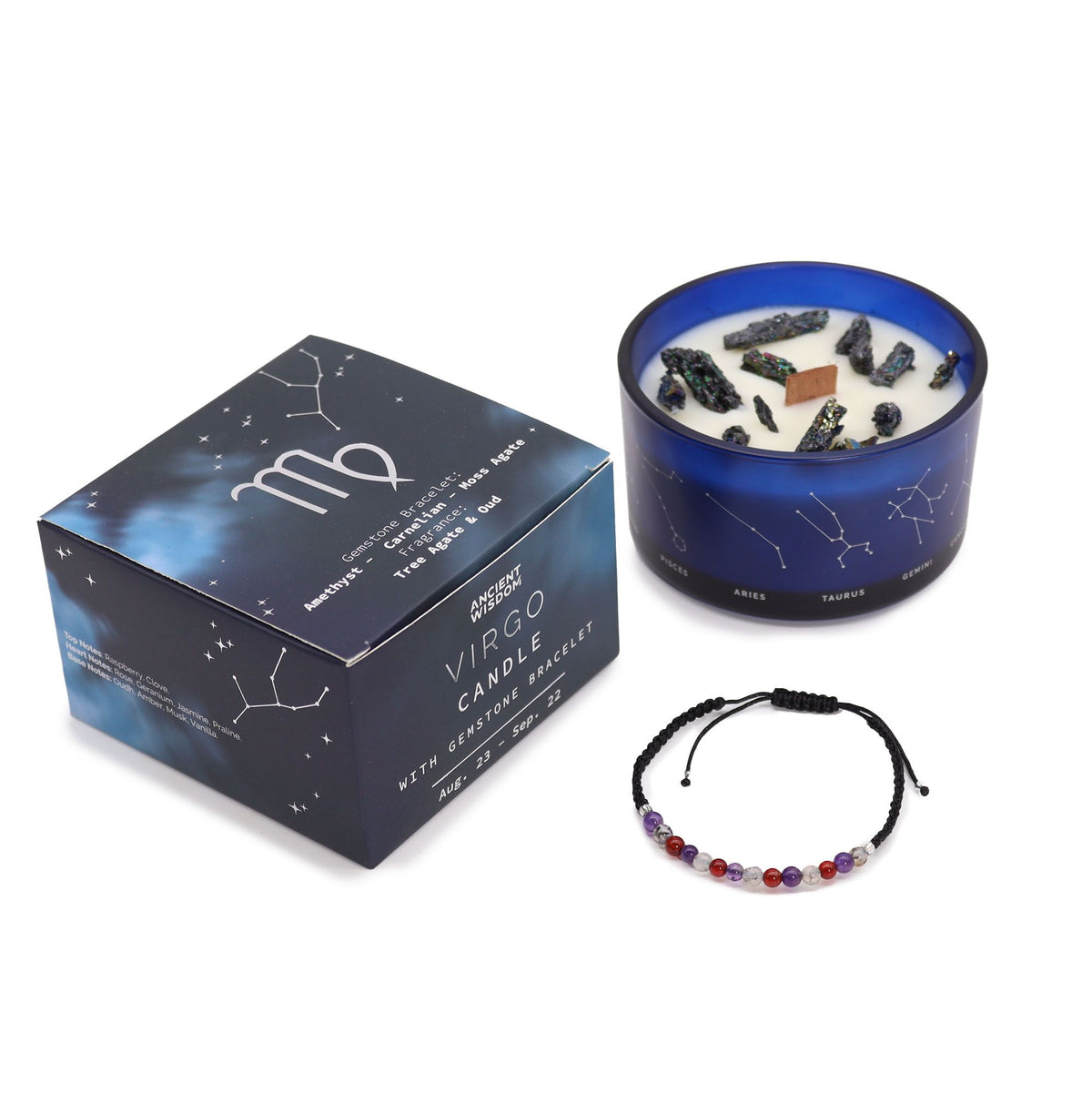 Transform Your Space with the Zodiac Crystal Candle and Gemstone Bracelet - Virgo