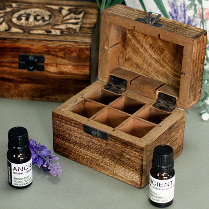 Mango Wood Aromatherapy Box – Elegant Storage for Essential Oils Holds 24