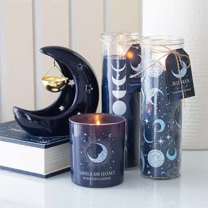 N/A Blue Crescent Moon Hanging Oil Burner -