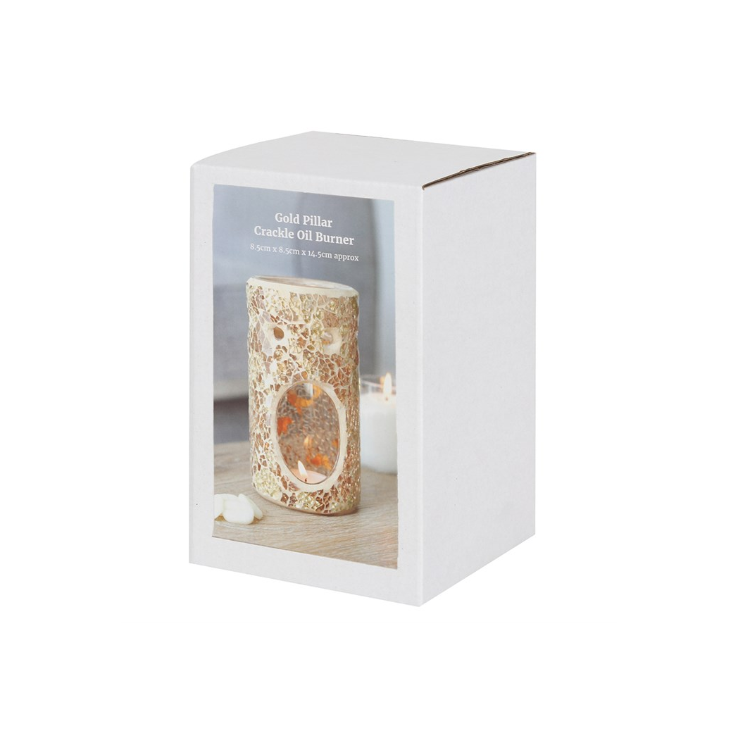 N/A Gold Pillar Crackle Glass Oil Burner and Wax Warmer -
