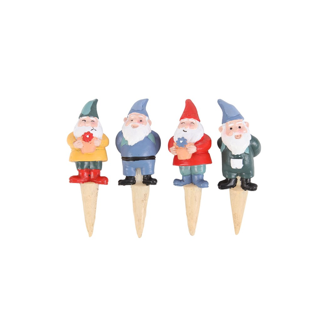Set of 4 Mini Garden Gnome Ornaments for Plant Pots