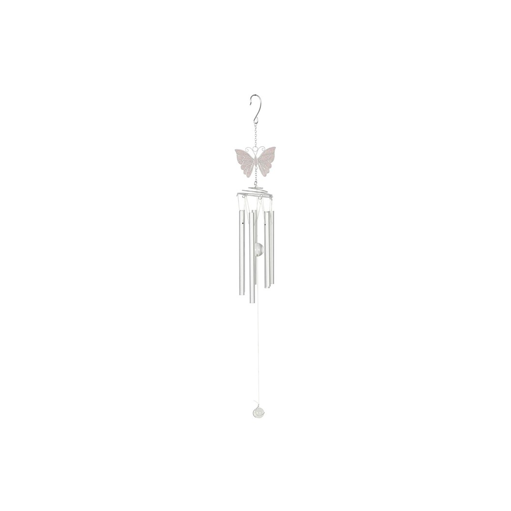White Butterfly Wind Chime with Hanging Crystal