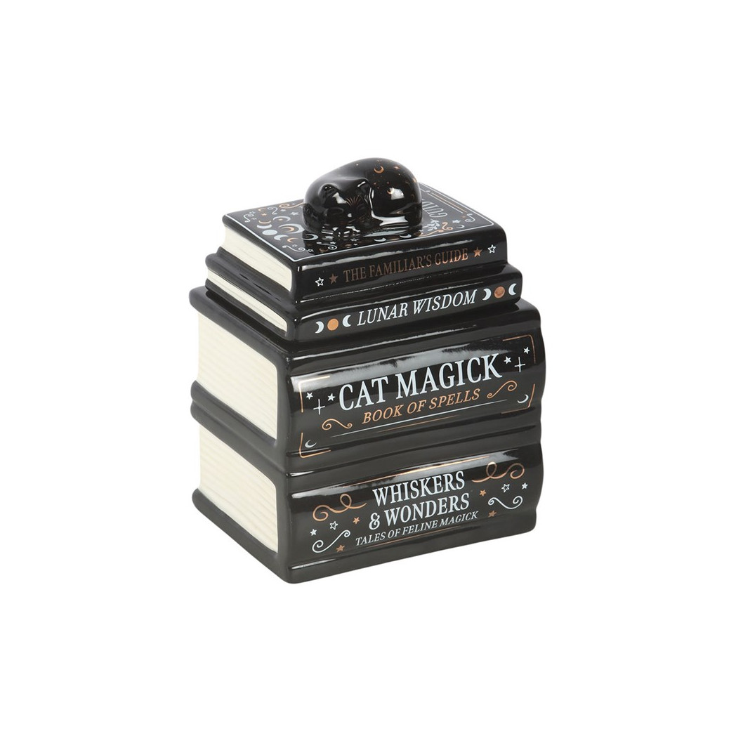 N/A Black Cat Book Stack Oil Burner with Cat -