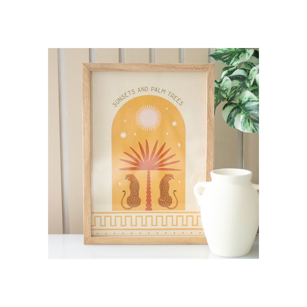 Leopard Palm Framed Wall Art Print – Tropical Sunset Scene